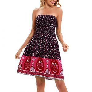 Robe bustier sans bretelles pour femme - Robe bustier - Caftan - Grande taille - Robe tube bustier sans bretelles - Mini robe d'été décontractée pour la plage, Rouge #3., XXL (MengLA, neuf)