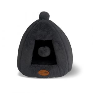 PATAM Niche pour Chiens et Chats, antidérapante en Tissu Duveteux Doux, Lavable, Design de Rideau avec Balle de Jeu, 43 x 43 x 43 cm - Igloo Noir (banzaii, neuf)