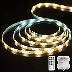 Ruban LED Aliment&eacute; par pile - 5M 150 LED Bandes LED &agrave; piles, LED Bande Lumineuse avec Minuterie T&eacute;l&eacute;commande, Bande Lumineuse &agrave; Piles 8 Modes pour placards, escaliers, cuisine, lit (Blanc froid) (HQ SHENG LIMITED, neuf)