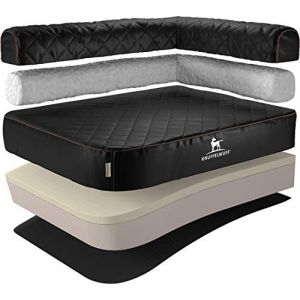 Knuffelwuff Winslow Panier d'angle Orthopédique en Similicuir Surpiquage au Laser Accoudoir à Droite Noir XL 100 x 70 cm (Knuffelwuff, neuf)