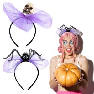 MISNODE 2 PCS Bandeau de Crâne de Vacances, Cerceaux de Cheveux de Crâne Noir, Décoration de Fête Costume de Cosplay Festival Accessoires de Cheveux Faits à la Main, Cerceaux de Cheveux(Violet) (Rmxosac, neuf)