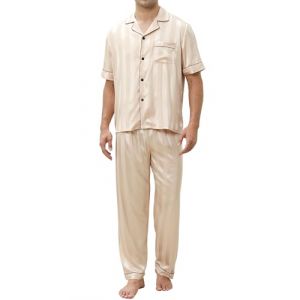 Reliwel Pyjama Homme Ete Satin Pyjama Short Homme en Soie Boutonn&eacute; Chemise Manches Courtes et Pantalon Long Deux Pi&egrave;ces v&ecirc;tements de Nuit Confortable Doux (Reliwel-FR, neuf)