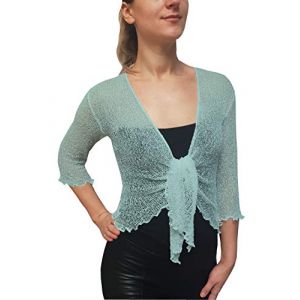 Mimosa Mesdames Femme Boléro au Crochet Briller en Dentelle Plaine Etendue Résille Cardigan Haussement D'épaules (Taille Unique, Ice Blue) (Evoque, neuf)