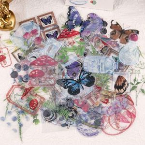 RISYPISY 120pcs Scrapbook Autocollants Set, Papillon Lune Rose Fougère Feuille Champignon Bouteille DIY Décoratifs Sticker, Nature Decal Laptop Stickers pour Journal, Macbook, Enveloppe, Cahiers (LION-EU, neuf)