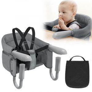 YUENFONG Si&egrave;ge de table pliable pour b&eacute;b&eacute;, si&egrave;ge b&eacute;b&eacute; avec serrage et sac de si&egrave;ge sans glissement, adapt&eacute;e au voyage de camping &agrave; table (gris) (HKDAZHI, neuf)