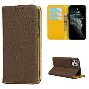 Copmob Coque iPhone 11 Pro Max,Flip Cuir v&eacute;ritable Portefeuille &Eacute;tui en Cuir,[4 Fentes][Fermeture magn&eacute;tique],Housse &Eacute;tuis &agrave; Rabat &Eacute;tui de Protection pour iPhone 11 Pro Max - Marron (Copmob, neuf)