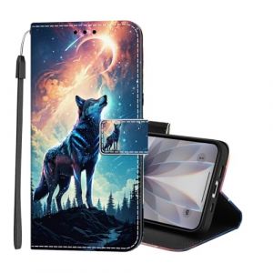 Lonrapa Coque pour Samsung Galaxy S8 Color&eacute; Motif Etui Portefeuille Protection Housse en PU Cuir &agrave; Rabat Case Antichoc Cover avec Porte Carte Coque pour Galaxy S8 - Loup Galaxie (Lonrapa, neuf)