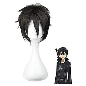 LINLINCD - Anime Coser Wig Epée Art Online Kirigaya Kazuto Perruque Cosplay Costume Sao Kirito Hommes Femmes Court Noir Cheveux Synthétiques Parton Rouleau Perruques (qiu lai shan mao hang, neuf)