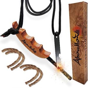 Abowllon Allume Feu Survie Pierre &agrave; Feu | Amadou Inclus Waterproof 10,000 Etincelles &agrave; 3,000 Degr&eacute;s | Fire steel de Survie en Magnesium - Fire Starter Allume Feux | Poign&eacute;e en H&ecirc;tre Vintage (FMH Global Trade, neuf)