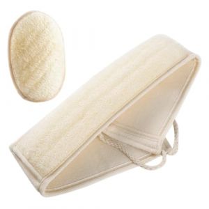 IMIKEYA Lot de 2 &Eacute;ponges Exfoliantes Naturelles en Luffa Bande Dos Fibres V&eacute;g&eacute;tales 100% Naturelles Longue &Eacute;ponge Exfoliante Gommage Corporel Usage Bain et Peau Sensible (Elsy Abbas, neuf)
