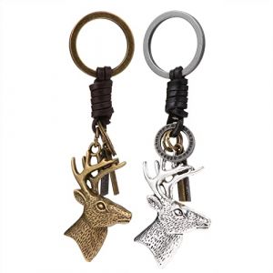 Amosfun Deer Head Keychain - Lot De 2 Porte-Cl&eacute;S &Eacute;L&eacute;Gants En Cuir De Vache Et Alliage Accessoires Fonctionnels Pour Voiture Portefeuille Et D&eacute;Coration (Colored Flag, neuf)