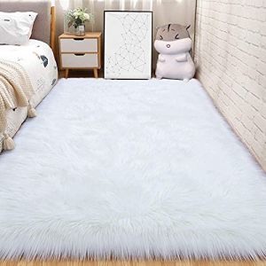 HEQUN Tapis en Peau de Mouton synthétique, Fausse Fourrure, Cozy Sensation comme Man Made Luxe véritable Laine Tapis de Canapé Coussin (Blanc, 75 x 120 cm Carré) (zpx, neuf)