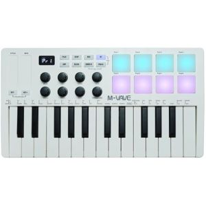 M-VAVE 25 touches 8 pads de batterie rétroéclairés Clavier MIDI - Beat maker professionnel et Keytar pour la production musicale au clavier Batterie intégrée Wireless Connect, MIDI 8 PADS, Blanc (HOEREVPRO, neuf)