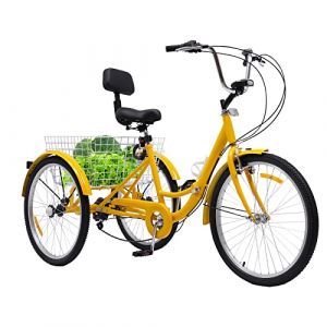 Tricycle pliable de 24 pouces pour adultes/seniors, 7 vitesses, 3 roues, vélo pliable avec panier à provisions et garde-boue, tricycle adulte pour les loisirs, le shopping, le transport (Souluk, neuf)