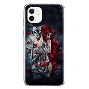 Coque de protection d'Halloween compatible avec Apple iPhone 15 Pro Max - Transparent - R&eacute;sistant aux chocs - En silicone souple - R&eacute;sistant aux rayures - TPU - Ultra fine - Motif t&ecirc;te de mort - (VooDirop, neuf)