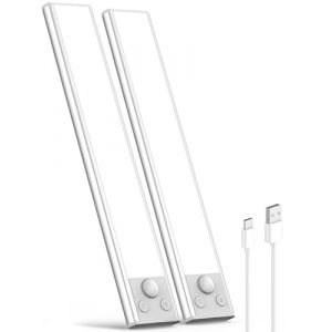 Demkia Lampe LED Rechargeable Cuisine Reglette, USB Sans Fil Lampe Detecteur de Mouvement Interieur 3 Couleurs Dimmable Placard Eclairage Magn&eacute;tique Lampe d'Armoire pour Escalier Dressing, 2 Pack (YYKJUS, neuf)