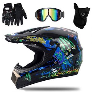 UIGJIOG Casque Moto Enfant,Casque de Cross pour Enfant Casque Downhill pour Enfants, avec Goggle/Gants/Masque,D. O. T Standard,pour BMX MTB Quad Enduro ATV Scooter,J,M(54~55cm) (UIGJIOG, neuf)