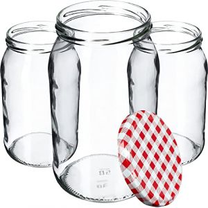 KADAX Lot de 48 bocaux de conservation en verre pour couvercle à visser - 900 ml - Utilisable comme pot à confiture - Bocaux de conservation - Rouge à carreaux, K5198 (KADAX, neuf)