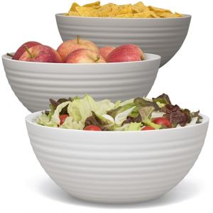 Hausfelder saladier, lot de 3 bols de 3,35 l, bol chips grand, reutilisable en plastique, saladiers noir pour la cuisine, beiges (BR-Trading, neuf)