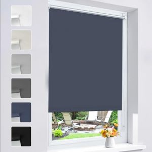 Grandekor Store Enrouleur Occultant sans Perçage Installation Facile 100% Opaque Protection Thermique Solaire pour Fenêtre Porte, 100l x 170L cm, Bleu foncé (DecoWarm, neuf)