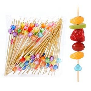 100 Pcs Pique Cocktail Bois, Pique Aperitif Coeur, Coeur Coloré Bâtons Cocktail Pic Aperitif, Brochettes Cocktail Bois pour Pique Aperitif, Fingerfood, Snacks, Déco Cocktail (QUQU JIANING, neuf)