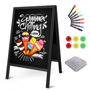 Chevalet Stop Trottoir 65x41 cm Tableau Noir Magn&eacute;tique avec Support en Bois Pliable Panneau Publicitaire Ext&eacute;rieur avec 6 Aimants 8 Marqueurs 1 Effaceur pour Promotion Menu Bar Caf&eacute; Restaurant (Lalafancy, neuf)