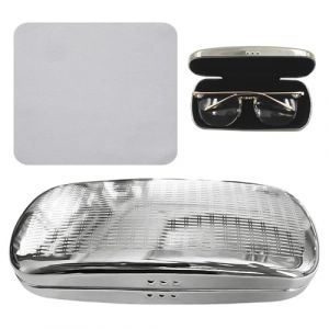 ZBHDEYG &Eacute;tui &agrave; lunettes rigide en m&eacute;tal argent&eacute; pour homme et femme, avec chiffon de nettoyage gris clair inclus, design compact et &eacute;l&eacute;gant, protection double pour vos lunettes (KE HONG LTD, neuf)