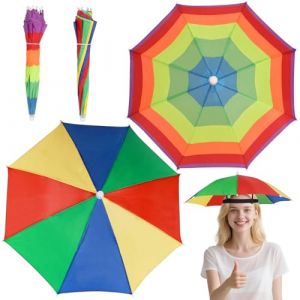 2 PCS Chapeau Parapluie, Parapluie de Tete Pliable pour Adultes et Enfants, Chapeau de Parapluie avec Bande Élastique, Casquette de Parasol Arc-en-Ciel pour Festival Plage Camping Pêche Randonnée (xinmaimaoyi, neuf)
