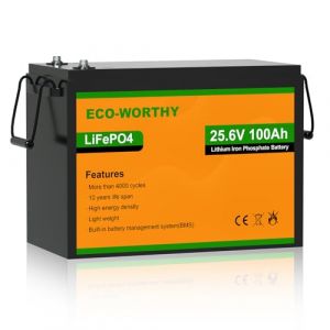 ECO-WORTHY Batterie Lithium 24V 100Ah Batterie LiFePO4 Rechargeable avec Plus de 3000 Cycles et Protection BMS, Batterie pour Camping-Car,Bateau,M&eacute;nage, et Panneaux Solaires (Lvxingxia, neuf)