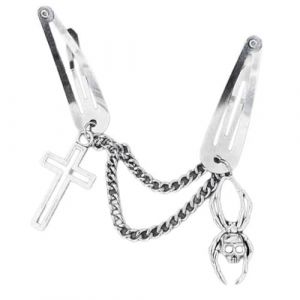 Pince &agrave; cheveux en m&eacute;tal avec croix et t&ecirc;te de mort des ann&eacute;es 2000 pour fille - Outil de coiffure f&eacute;minin pour Sidebang - Mode gothique - &Eacute;pingle &agrave; cheveux cool (yuanshenortey, neuf)