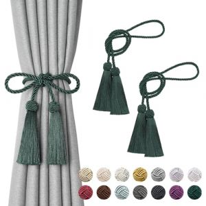 Pretty Jolly Lot de 2 attaches-rideaux &agrave; double extr&eacute;mit&eacute; avec pompons, faits &agrave; la main, en corde tress&eacute;e, attaches-rideaux d&eacute;coratifs de style europ&eacute;en, pour la maison et le bureau (vert) (PrettyJolly, neuf)
