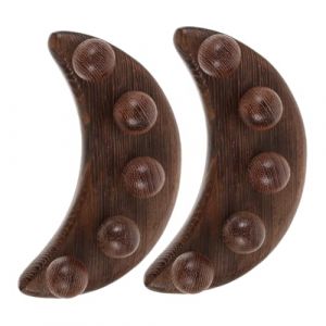 COLLBATH 2 Pi&egrave;ces Outil de Massage Facial Bois Massager T&ecirc;te et Visage Forme de Croissant &agrave; Perles Outil de Guasha pour Exp&eacute;rience Apaisante et Stimulante M&eacute;ridiens (JianLui, neuf)