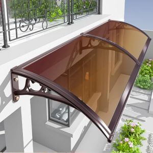 Auvent de Porte d'Entrée,Marquise Solaire Abri Banne Entrée Protection,Marquise de Porte d’Entrée Résistant Aux Uv,Auvent Marquise d'Entrée en Polycarbonate et Aluminium (60x140cm/24"x55",Brown) (zhenguIdian, neuf)