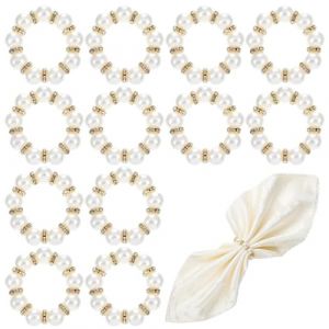 JYNXOR 12 Pcs Perles Anneau de Serviette, Anneau Serviette De Table Rond Perl&eacute;e Serviette Anneaux Titulaire Boucle, Rond Porte-Serviette Noel pour Anniversaire Bapt&ecirc;me Mariage F&ecirc;te D&eacute;coration de Table (SHOPSCAPE INK, neuf)