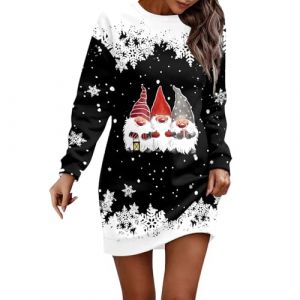 WVONIF Robe Noël Femme Chic et Elegante Renne Flocon de Neige Arbre Robe Pin Up Noel Manches Longues Col en V Robes Pull A-Line Automne et Hiver Robes de Soiree Déguisement Sexy Noel (c-Black, XXL) (BAULMD（90% Big Promotion Without Discount Code ）, neuf)