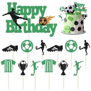 AEIXYA 1 Ensemble Deco Gateau Foot, 12 Pi&egrave;ces Deco Foot Anniversaire, Toppers De Cupcake D'Anniversaire De Football, Decoration Gateau Anniversaire Garcon Convient (weihaizhipengshangmaoyouxiangongsi, neuf)