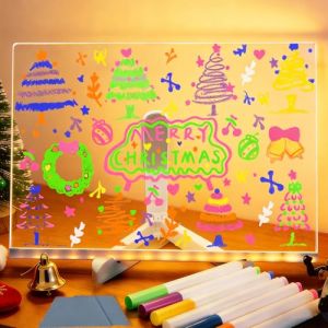 Tablette Lumineuse Message, LED Tablette Lumineuse Dessin, Tableau en Acrylique avec 7 Couleurs Stylo Support R&eacute;glable pour Cadeau Cr&eacute;atif Enfant Tableau D'&eacute;criture, M&eacute;mo 30x20 cm (shuokang, neuf)