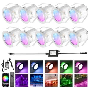 INDARUN Spot à Encastrable Lampe de sol-Lumière étanche IP67 Ø30mm-éclairage pour terrasse, patio, chemin, mur, jardin, décoration, intérieur et extérieur (10 pièces, Rgb + Wifi Contrôleur) (INDARUN-EU, neuf)