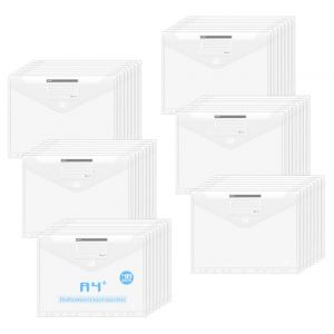 Agoer 48 Pochette Plastique A4+ Porte-Documents, Chemise Plastique Tailles Plus Large avec Bouton Pression, 11 Trous Pochettes Plastiques Perfor&eacute;es A4 et &eacute;tiquettes pour Classeur Bureau Organiser (Agoer, neuf)