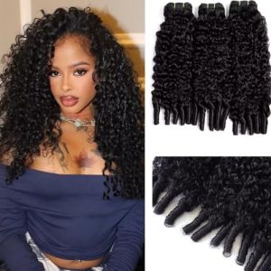 Tissage Cheveux Humain Naturel Burmese Curly 3 Bundles de M&eacute;ches 26 26 26 Pouces Double Weft Curly Human Hair Bundle Extensions Tissage Boucl&eacute;s Naturel Cheveux Humain Couleur Noir Naturel 300g (Piaoran hair products company, neuf)