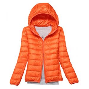 Doudoune L&eacute;g&egrave;re a Capuche Femme Duvet Veste Doudoune &agrave; Capuche Femme Legere Courte Manteau Doudoune Matelass&eacute;e Pliable Fine Light Blouson Doudounes Legeres Courtes Mi Saison Hiver Chaudes Sport Orange (Lonely Wine, neuf)