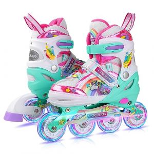 4-Pejiijar Licorne Rollers Enfant avec Roues Lumineux Patins &agrave; roulettes Align&eacute;es Rollers en Ligne Taille Ajustable Rollers Quad pour Filles Femmes D&eacute;butants Cadeau de No&euml;l d'anniversaire (4-Pejiijar, neuf)