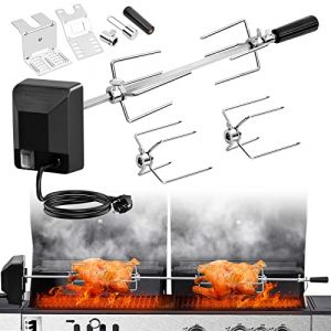 Kit de rôtissoire universel pour barbecue avec moteur électrique 220 V 4 W, kit de rôtissoire en acier inoxydable avec 2 fourchettes Kit gril pour barbecue pour la plupart des grilles (elitecran, neuf)