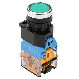 Commutateur de bouton de réinitialisation de la lumière LED, commutateur momentané à bouton-poussoir vert à tête plate de 22mm avec lumière LED 220V (Amoq313, neuf)