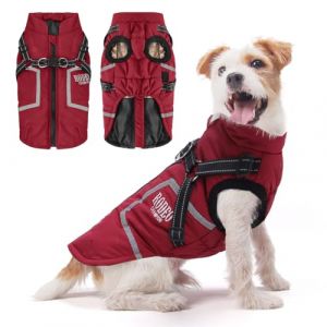 Manteau Chien Hiver pour Petit,Manteau Chien Imperm&eacute;able R&eacute;fl&eacute;chissant Col Roul&eacute;,avec Harnais Anneau en D,pour Petits,Moyens Chiens,Rouge L (NAC SHOP, neuf)