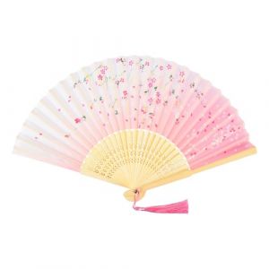 KEYIDO Rose Eventail Japonais &Eacute;ventail Solide Bois &Eacute;ventails Tissu Soie Evantail Bambou Chinois Evantaille Pli&eacute; avec Frange Style pour Femme Mariage &Eacute;t&eacute; Enfant Fille Homme (LiLiNiNiii, neuf)