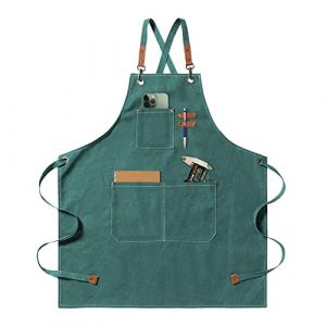 jiuzcare Tabliers de Cuisine 68x76cm R&eacute;glable Tablier Barbecue avec 3 Poches Tablier pour Hommes Femmes Tablier Sangles Crois&eacute;es Tabliers pour Barbecue, Restaurant, Jardin, Barbecue, Caf&eacute;, Vert (MASTER KUDO, neuf)
