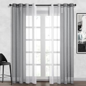 Topfinel Lot de 2 Rideau Voilage 140x245 CM Couleur Dégradé Rideaux Gris et Blanc à Oeillet Voilages Draperies Intérieur Fenetre Voile Transparent Décoratif pour Salon Chambre Adulte Garcon Bureau (NoledarEU, neuf)