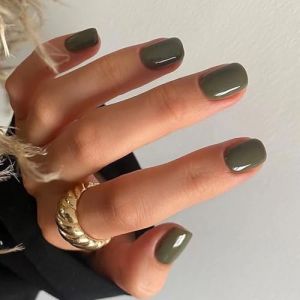 Boloshine 24 Pièces Français Faux Ongles, Glossy Square Press on Nails, Couverture Complète Manucure Française Ongle Artificiels, Ballerine Acrylique Ongles à Coller pour Femme Fille (Vert Forêt) (Shide EU, neuf)