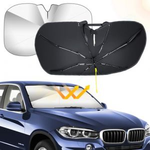 Qoosea Pare-Soleil Voiture Pare-Brise Avant, Auto Pratique Pliable Pare-Brise-Soleil Parapluie Couverture avec Flexible Tige, Pare-soleils de Anti UV Intérieur de Parebrise de Voiture- 55" * 31" (lysmuk, neuf)